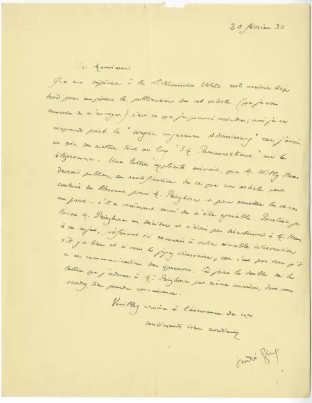 N-08-p A Gide à G Kilpper 20 fév 1930 ms