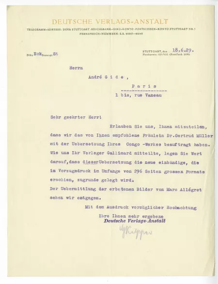 N-09-al G Kilpper à A Gide 18 juin 1929