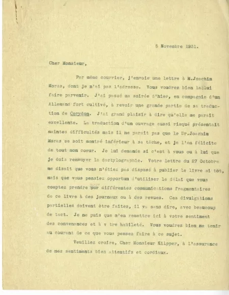N-10-e A Gide à G Kilpper 05 nov 1931