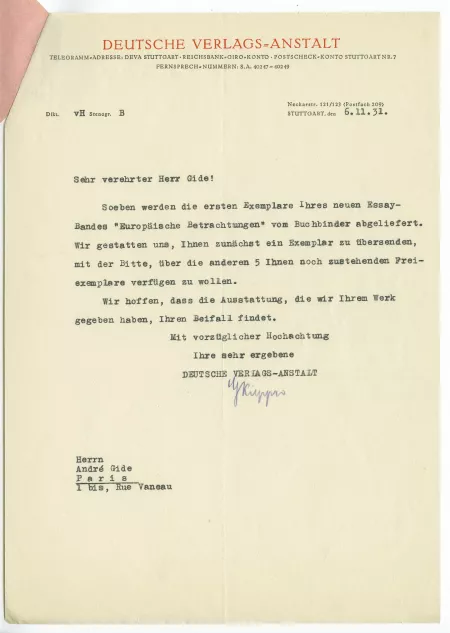 N-11-t G Kilpper à A Gide 06 nov 1931