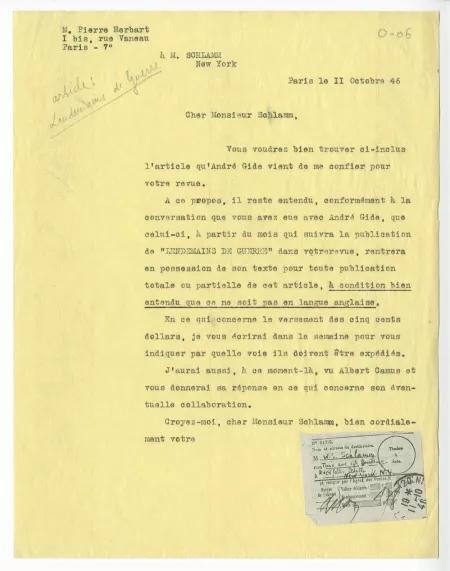 O-06-x P Herbart à W S Schlamm 11 oct 1946