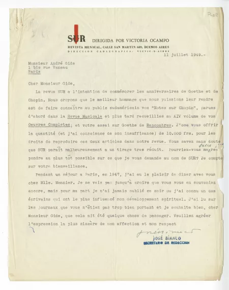 P-08-bl J Bianco à A Gide 11 juil 1949