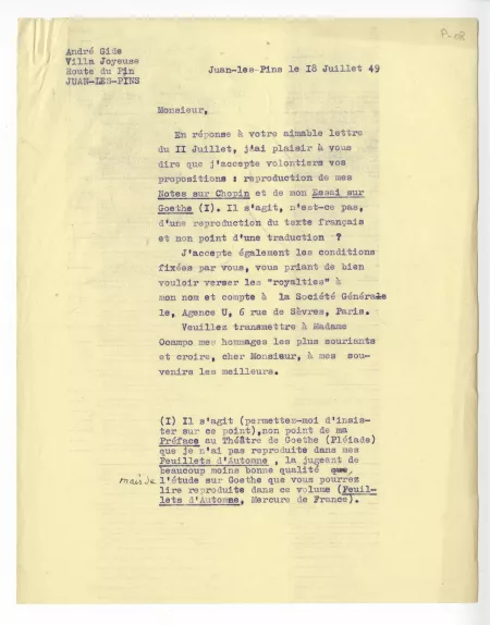 P-08-bm A Gide à J Bianco 18 juil 1949