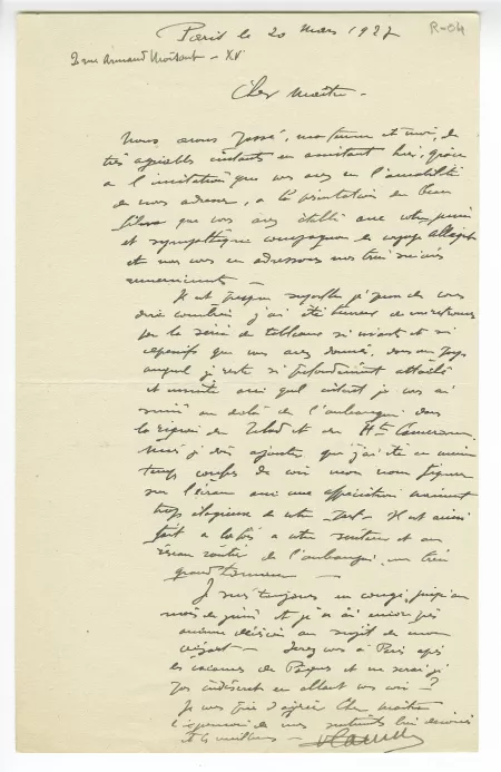 R-04-y A Lamblin à A Gide 20 mars 1927