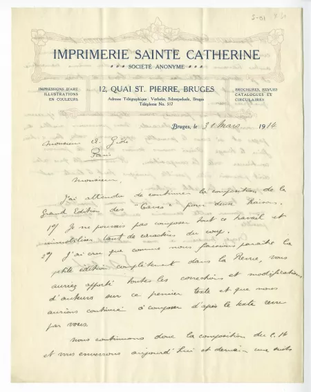 S-01-ao E Verbeke à A Gide 31 mars 1914 recto