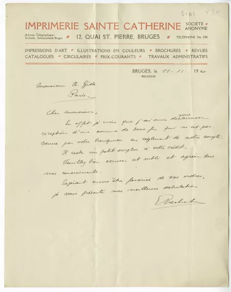 S-01-as E Verbeke à A Gide 11 nov 1920