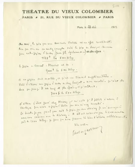 S-01-b G Gallimard à A Gide 23 déc 1913