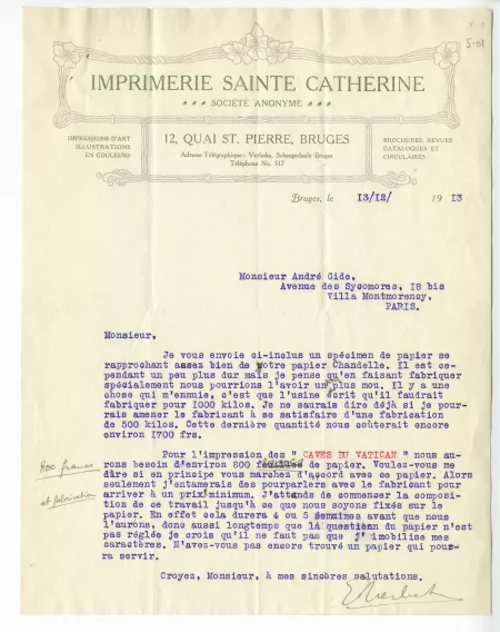 S-01-l E Verbeke à A Gide 13 déc 1913