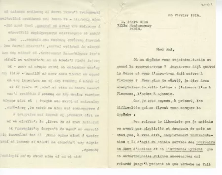 W-01-l A Gide à L Fabulet 23 fév 1914 p1 recto