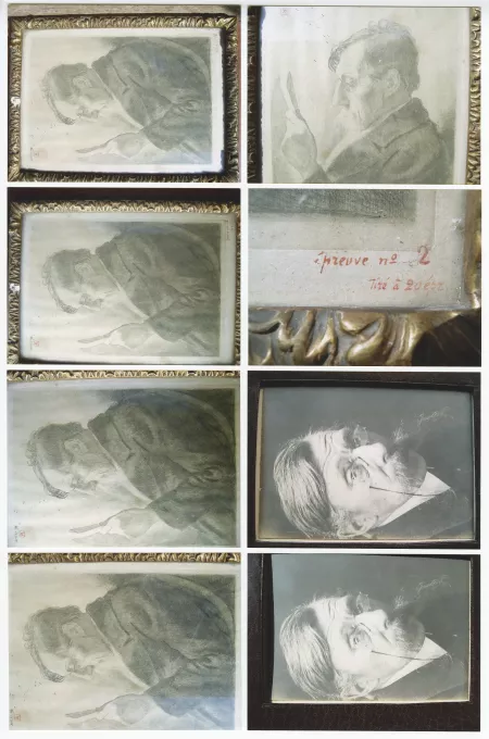 photographie en couleurs d’un portrait gravé d'Émile Verhaeren par Théo Van Rysselberghe (1898)