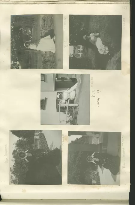 portrait photographique en pied de Sylvie Monnom, mère de Maria Van Rysselberghe, devant la villa louée par les Van Rysselberghe à St. Brelade, été 1907