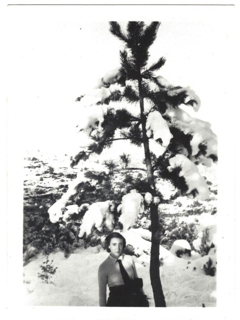 Catherine Gide sous un arbre enneigé, Cabris, 1939.