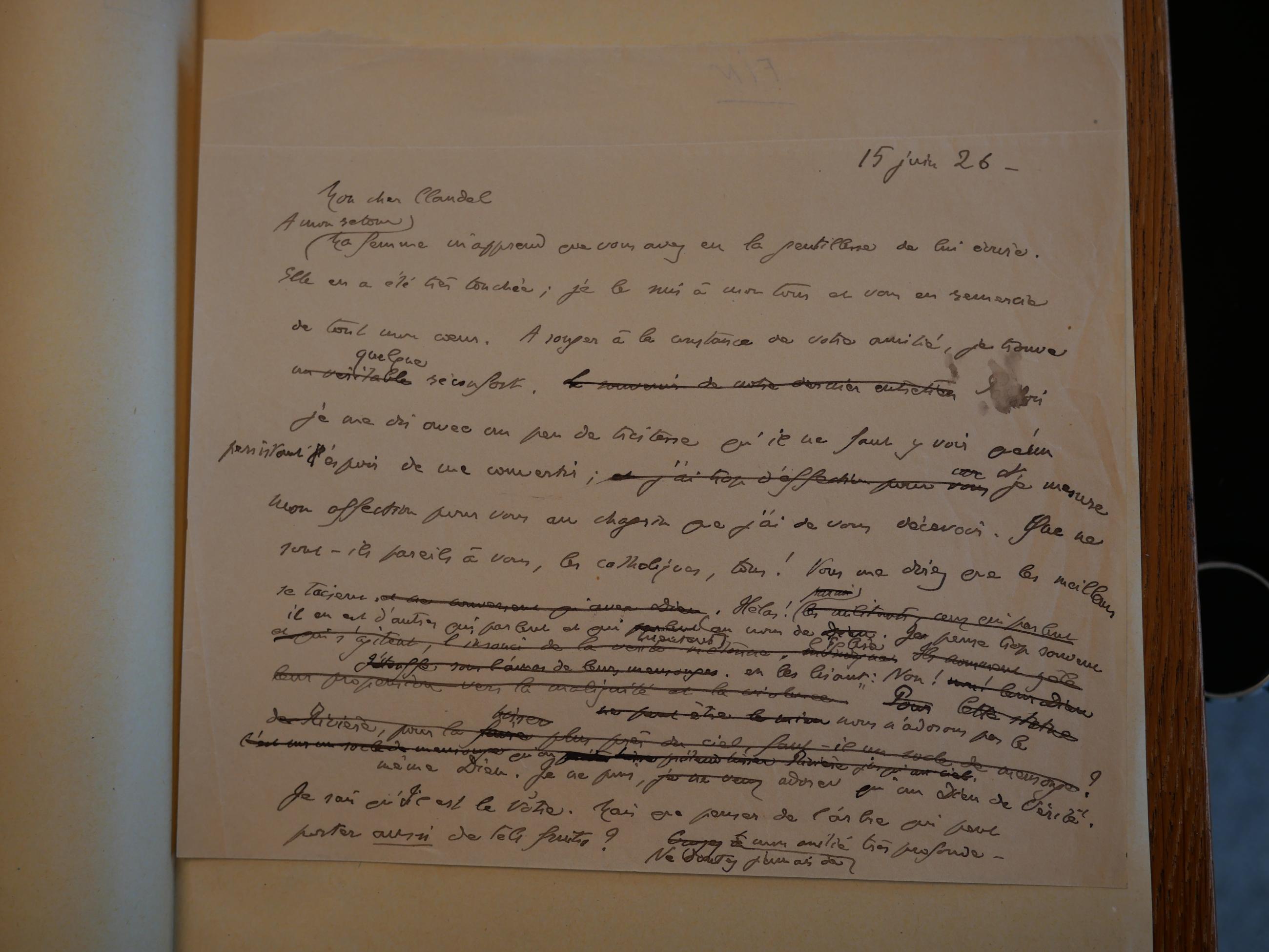 Lettre de Gide à Claudel