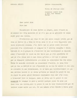 04-08-h A Artaud à A Gide 22 février 1946 p1