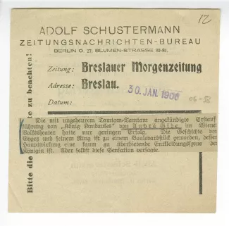 06-58-b Roi Candaule Breslauer Morgenzeitung 30 janv 1906