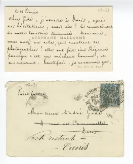 07-21-a S Mallarmé à A Gide 18 fév 1896 avec enveloppe recto