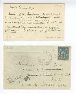 07-21-b S Mallarmé à A Gide 06 janv 1897 avec enveloppe recto