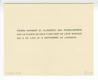 34-02-n faire part mariage P Herbart & E Van Rysselberghe 19 sept 1939 b