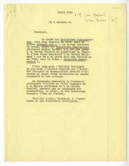 40-01-p A Gide à J Rabaud 04 oct 1946