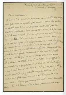 41-01-ah P Desjardins à M Van Rysselberghe 05 nov 1923 recto