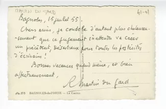41-01-cd R Martin du Gard à M Van Rysselberghe 15 juil 1955 recto