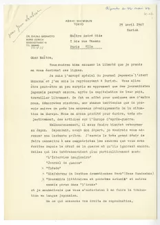 K-02-o S Sasamoto à A Gide 29 avril 1947 p1