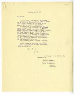 K-02-r Y Davet à S Sasamoto 01 avril 1948