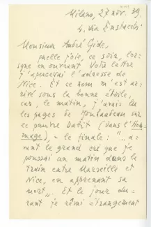 K-03-aq G Vigorelli à A Gide 27 nov 1939 p1
