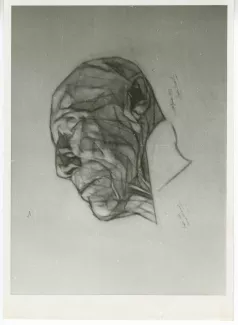 photographie du portrait funéraire d'André Gide, dessiné par André Bourdil au Vaneau (20 février 1951)
