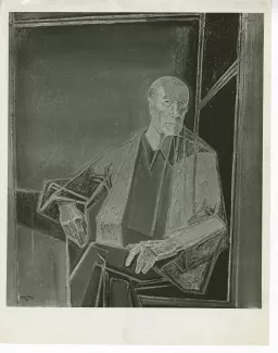 photographie noir et blanc du Portrait d'André Gide par le peintre Édouard Georges Mac Avoy (1949)