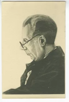 photographie noir et blanc d’un portrait au fusain de Roger Martin du Gard par Florent Margaritis (1929)