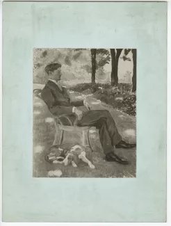 photographie noir et blanc de L'Homme au chien par Ernest Rouart (1904), portrait peint d'Eugène Rouart par son frère