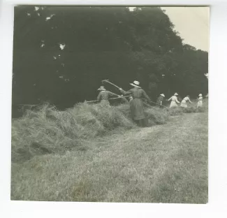 photographie d'élèves de l'école d'horticulture aux travaux des champs