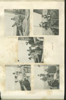 photographie d'Aline Mayrisch et Théo Van Rysselberghe, avec deux marins, sur un bateau, juillet-août 1904