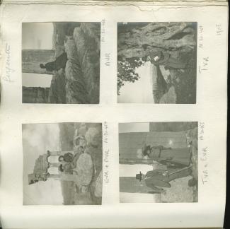 photographie d'Élisabeth Van Rysselberghe et Maria Van Rysselberghe, devant les ruines du temple des Dioscures, décembre 1908