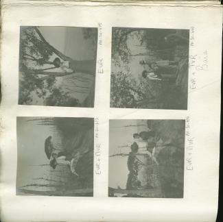 photographie d'Élisabeth Van Rysselberghe et Maria Van Rysselberghe, assises sur le talus d'un sentier, déjeunant au cap Misène, janvier 1909