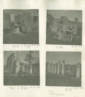 photographie de Maria Van Rysselberghe et Théo Van Rysselberghe, accoudés à une fontaine (labrum) du Forum triangulaire à Pompéi, janvier 1909