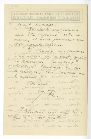 Lettre de Riviere a Gide