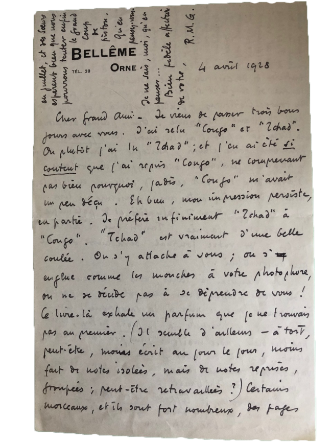 Lettre de RMG à AG Tchad recto